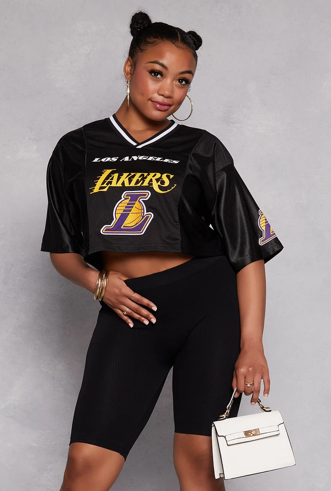 Womens Plus Size NBA Los Angeles Lakers Cropped Jersey, Black, Size 1X