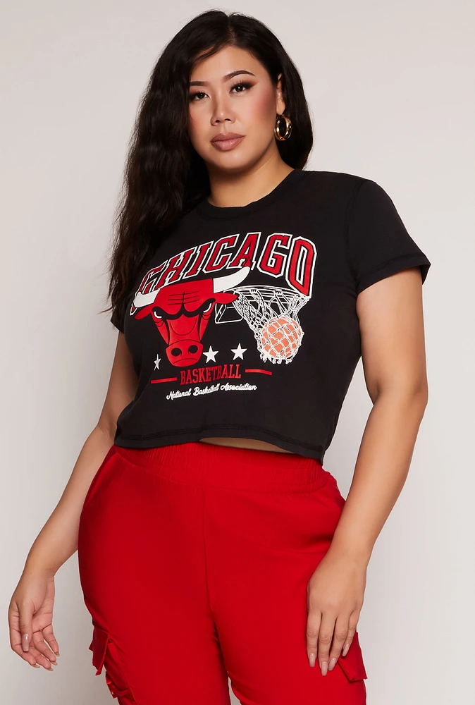 Womens Plus Size NBA Chicago Bulls Crop Top, Black, Size 1X