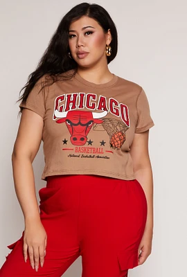 Womens Plus Size NBA Chicago Bulls Crop Top, Brown, Size 2X