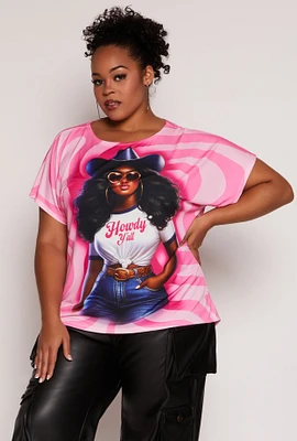 Womens Plus Howdy Yall Graphic Top, Pink,