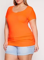 Womens Plus Size Basic V Neck Ruched Side Tee, Orange, Size 1X