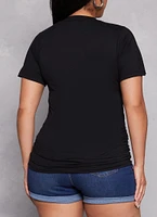 Womens Plus Size Basic Ruched Side Crew Neck Tee, Black, Size 2X