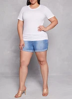 Womens Plus Size Basic Ruched Side Crew Neck Tee, White, Size 3X