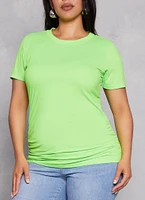Womens Plus Basic Ruched Side Crew Neck Tee,