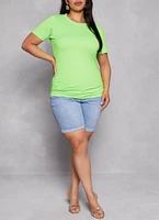 Womens Plus Basic Ruched Side Crew Neck Tee,