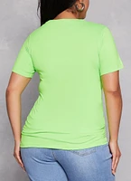 Womens Plus Basic Ruched Side Crew Neck Tee,