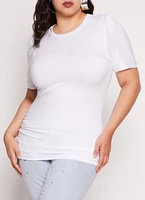 Womens Plus Size Basic Crew Neck Ruched Side Tee, White, Size 2X