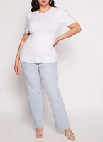 Womens Plus Size Basic Crew Neck Ruched Side Tee, White, Size 2X