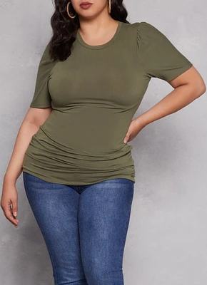 Womens Plus Basic Crew Neck Ruched Side Tee, 1X