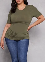 Womens Plus Basic Crew Neck Ruched Side Tee, 1X