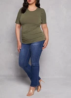 Womens Plus Basic Crew Neck Ruched Side Tee, 1X
