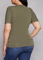 Womens Plus Basic Crew Neck Ruched Side Tee, 1X