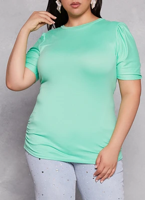 Womens Plus Basic Crew Neck Ruched Side Tee,