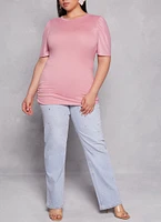 Womens Plus Basic Crew Neck Ruched Side Tee,