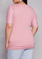 Womens Plus Basic Crew Neck Ruched Side Tee,