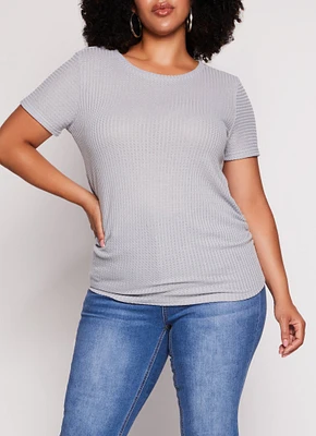 Womens Plus Waffle Knit Crew Neck Ruched Tee,