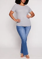 Womens Plus Waffle Knit Crew Neck Ruched Tee,