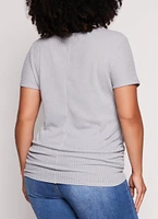 Womens Plus Waffle Knit Crew Neck Ruched Tee,