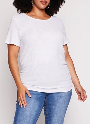 Womens Plus Waffle Knit Crew Neck Ruched Tee,