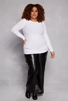Womens Plus Size Ruched Side Long Sleeve Top, White, Size 2X