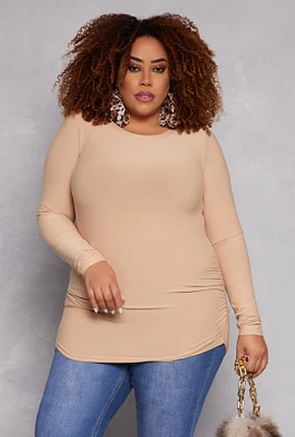 Womens Plus Ruched Side Long Sleeve Top, 1X