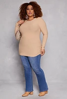 Womens Plus Ruched Side Long Sleeve Top,