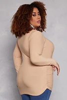 Womens Plus Ruched Side Long Sleeve Top, 1X