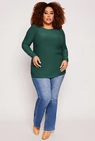 Womens Plus Size Ruched Side Long Sleeve Top, Green, Size 1X