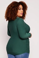 Womens Plus Size Ruched Side Long Sleeve Top, Green, Size 1X