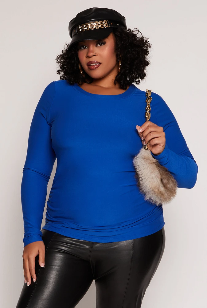 Womens Plus Ruched Side Long Sleeve Top,