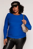 Womens Plus Ruched Side Long Sleeve Top, 2X