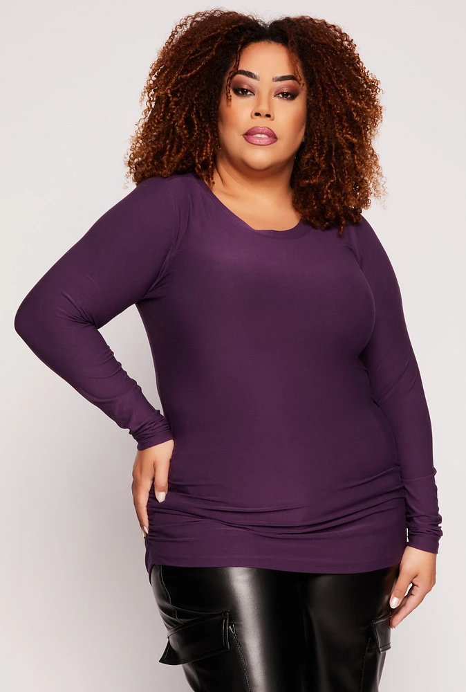 Womens Plus Ruched Side Long Sleeve Top,