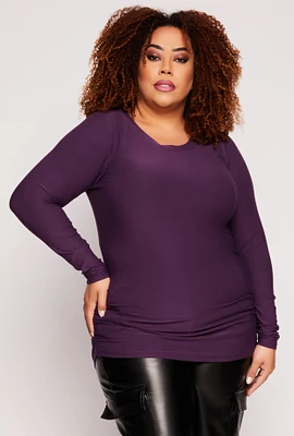 Womens Plus Ruched Side Long Sleeve Top,