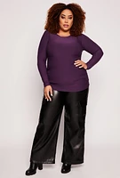Womens Plus Ruched Side Long Sleeve Top,