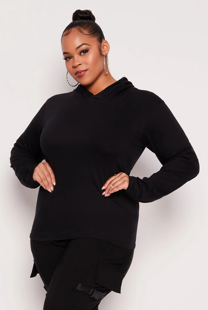 Womens Plus Long Sleeve Hooded Top,