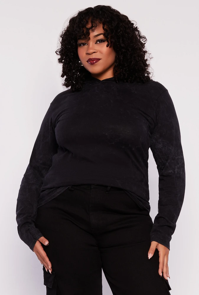 Womens Plus Long Sleeve Hooded Top,