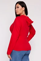 Womens Plus Size Long Sleeve Hooded Top, Red, Size 1X