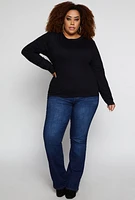 Womens Plus Basic Crew Neck Long Sleeve Top,