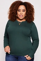 Womens Plus Basic Crew Neck Long Sleeve Top,