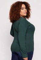 Womens Plus Size Basic Crew Neck Long Sleeve Top, Green, Size 3X