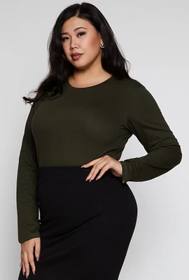 Womens Plus Basic Crew Neck Long Sleeve Top,