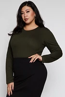 Womens Plus Basic Crew Neck Long Sleeve Top,