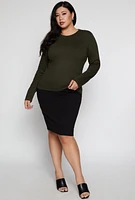 Womens Plus Basic Crew Neck Long Sleeve Top,