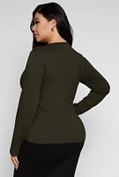 Womens Plus Basic Crew Neck Long Sleeve Top,