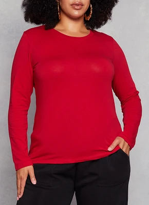 Womens Plus Size Long Sleeve Basic T Shirt, Red, Size 1X