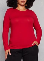 Womens Plus Size Long Sleeve Basic T Shirt, Red, Size 1X