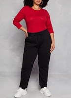 Womens Plus Size Long Sleeve Basic T Shirt, Red, Size 1X
