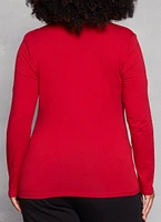 Womens Plus Size Long Sleeve Basic T Shirt, Red, Size 1X