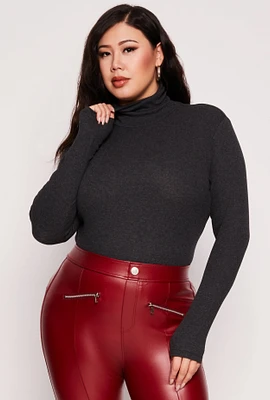 Womens Plus Ribbed Knit Long Sleeve Turtleneck Top,