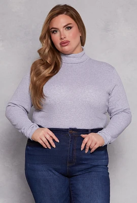 Womens Plus Ribbed Knit Long Sleeve Turtleneck Top,